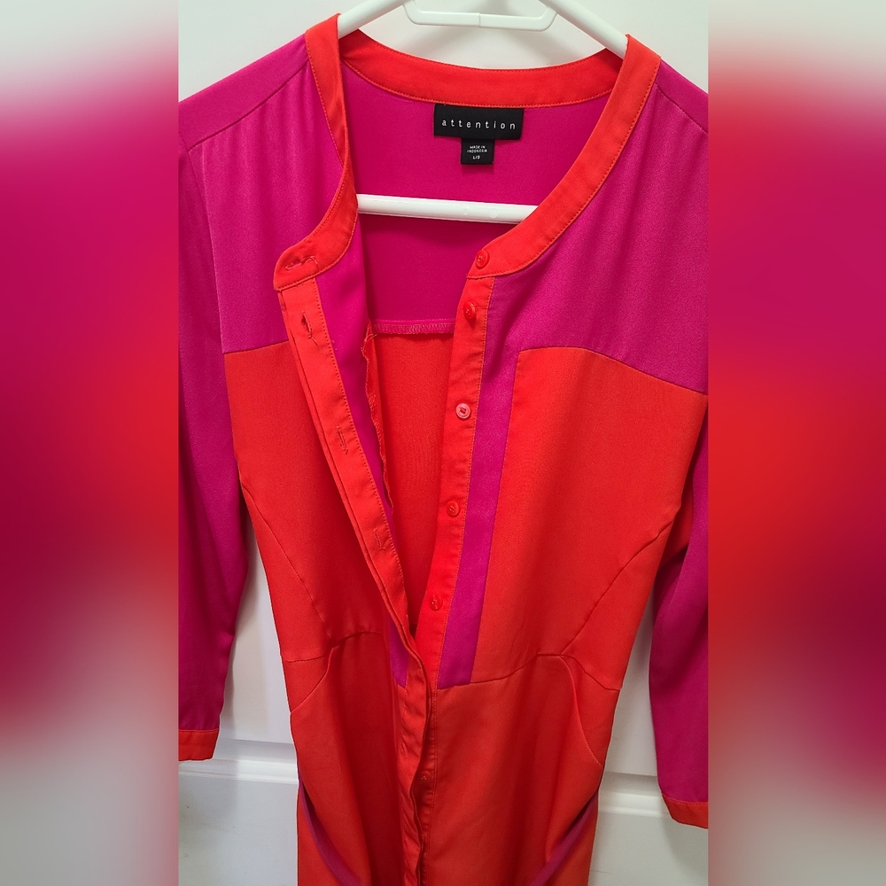 Attention Colorblock Shift Dress Pink&Orange Size L - Picture 9 of 16